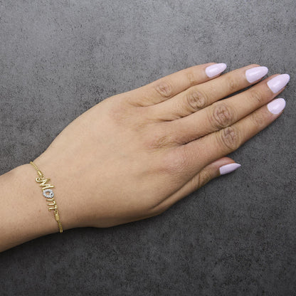 Gold Vermeil Diamond Accent "MOM" Lariat Bolo Bracelet