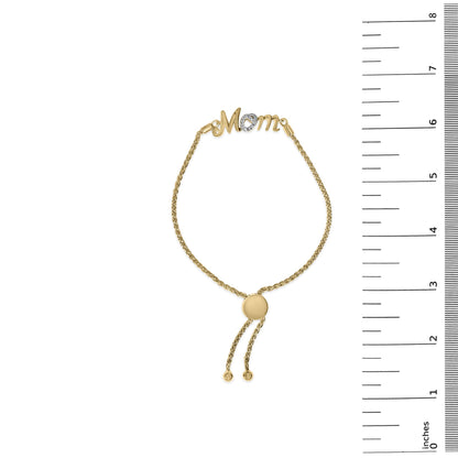 Gold Vermeil Diamond Accent "MOM" Lariat Bolo Bracelet