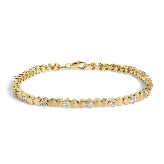 Gold Vermeil .925 Sterling Silver 1/7 Cttw Diamond Puff Heart Bangle Bracelet