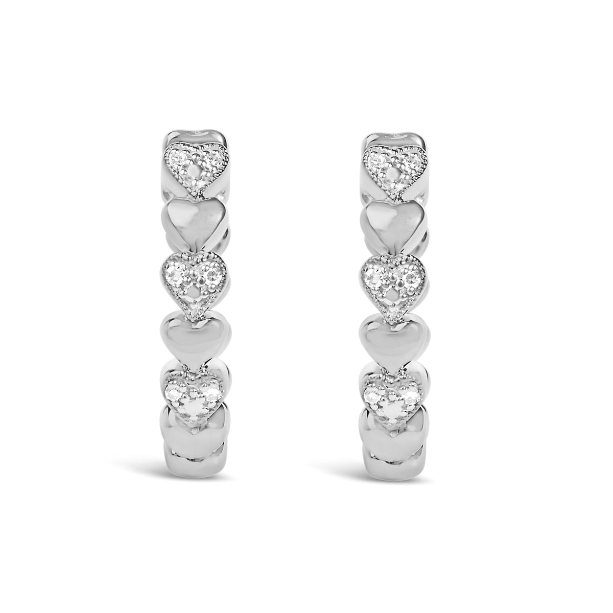 Sterling Silver Diamond Accent Alternating Heart Hoop Earrings