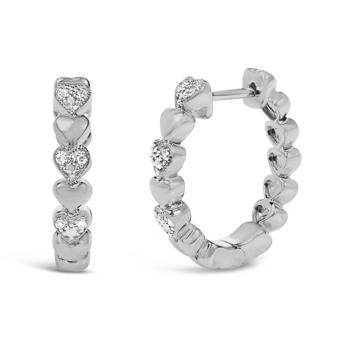 Sterling Silver Diamond Accent Alternating Heart Hoop Earrings