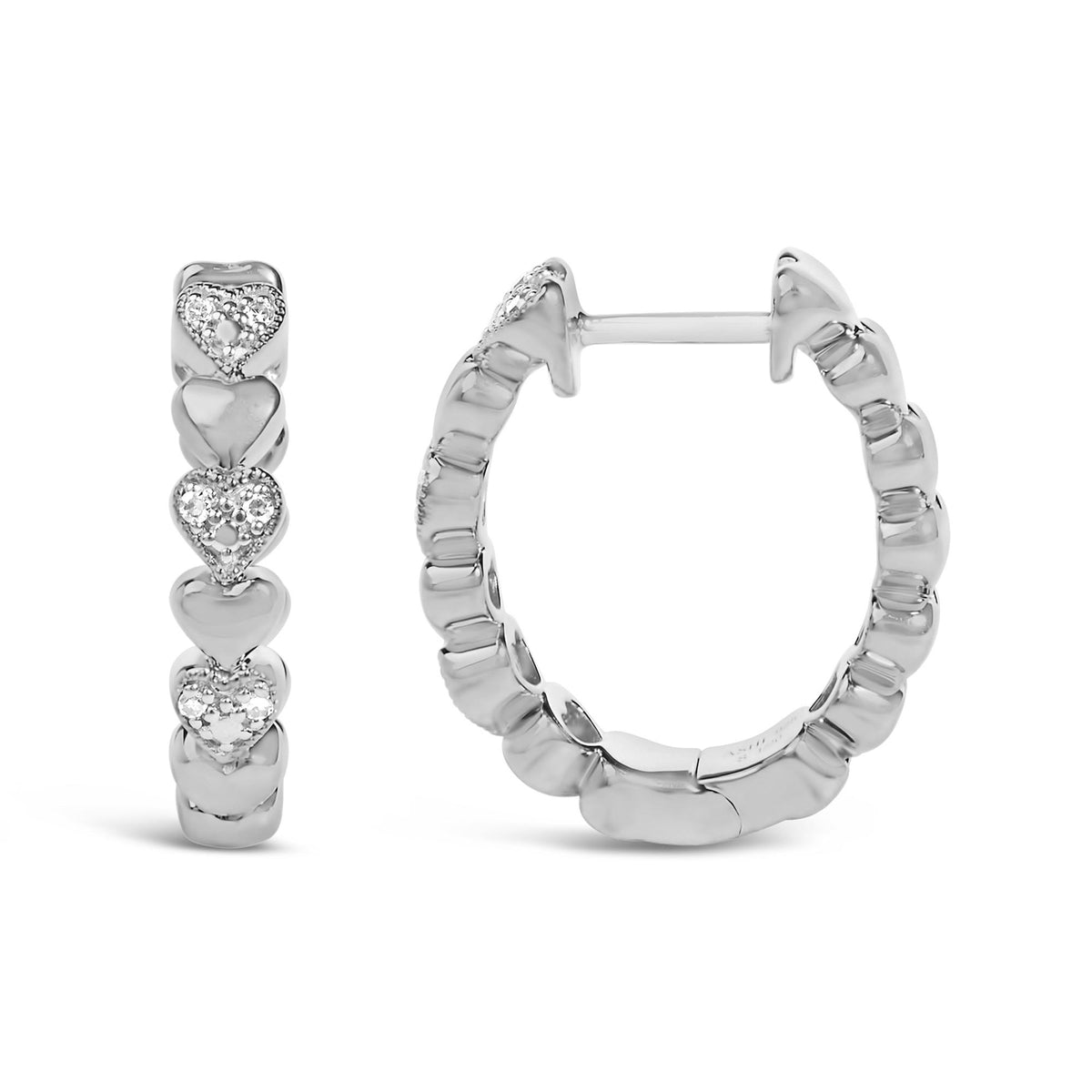Sterling Silver Diamond Accent Alternating Heart Hoop Earrings
