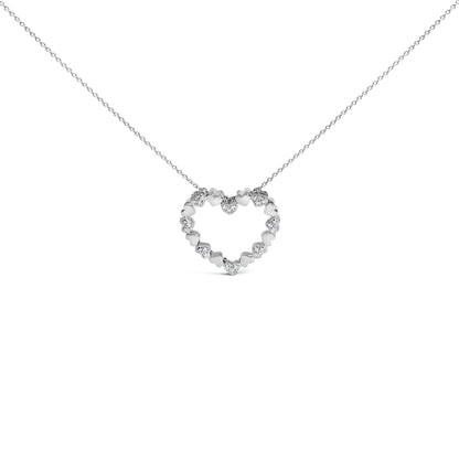 Sterling Silver Diamond Accent Open Heart Pendant Necklace with Alternating Heart Motifs