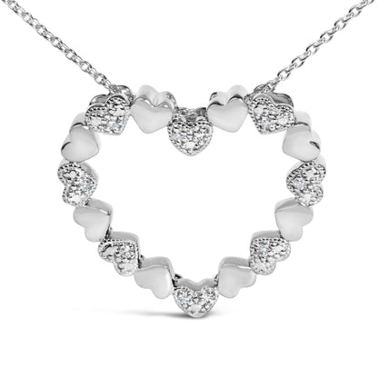 Sterling Silver Diamond Accent Open Heart Pendant Necklace with Alternating Heart Motifs