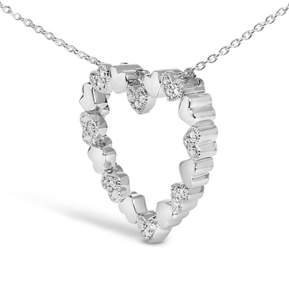 Sterling Silver Diamond Accent Open Heart Pendant Necklace with Alternating Heart Motifs