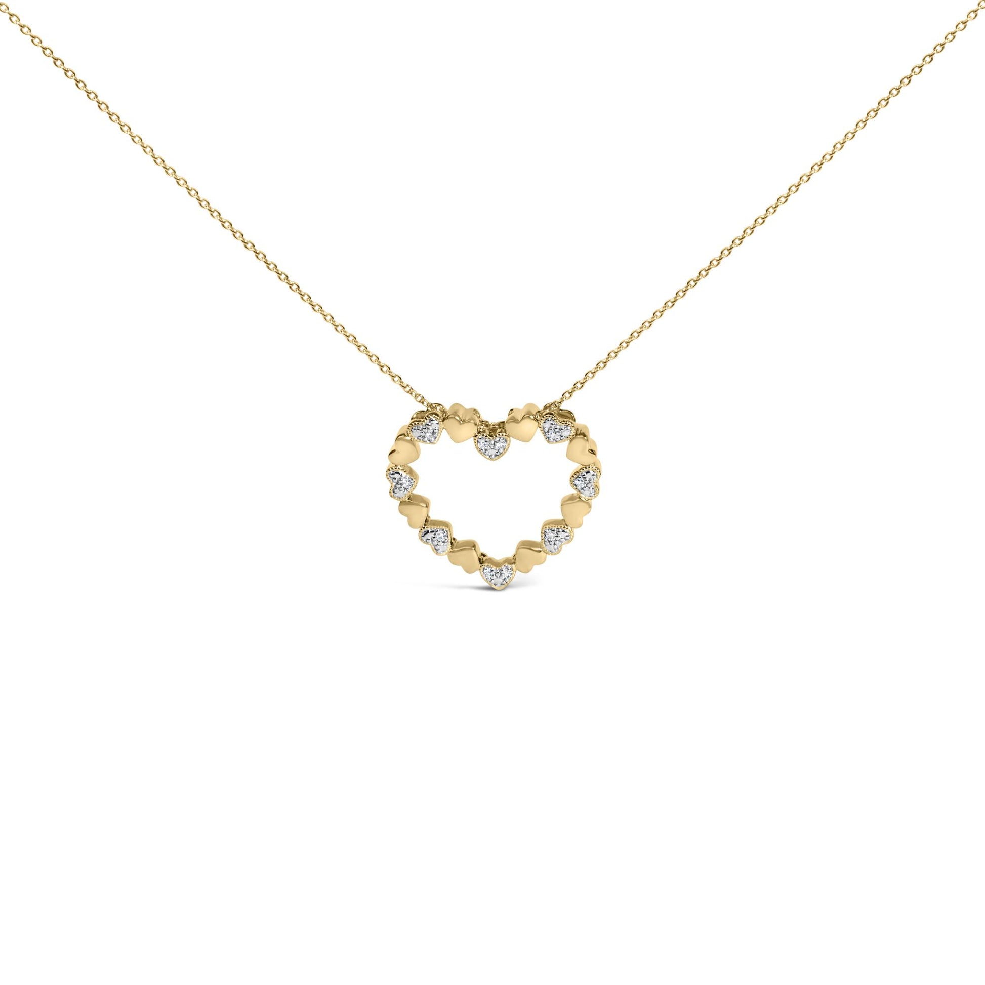 24 KT Gold Vermeil Diamond Accent Puffed Heart Pendant Necklace