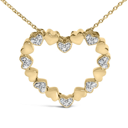 24 KT Gold Vermeil Diamond Accent Puffed Heart Pendant Necklace