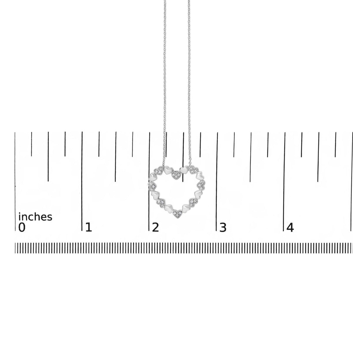 Sterling Silver Diamond Accent Open Heart Pendant Necklace with Alternating Heart Motifs
