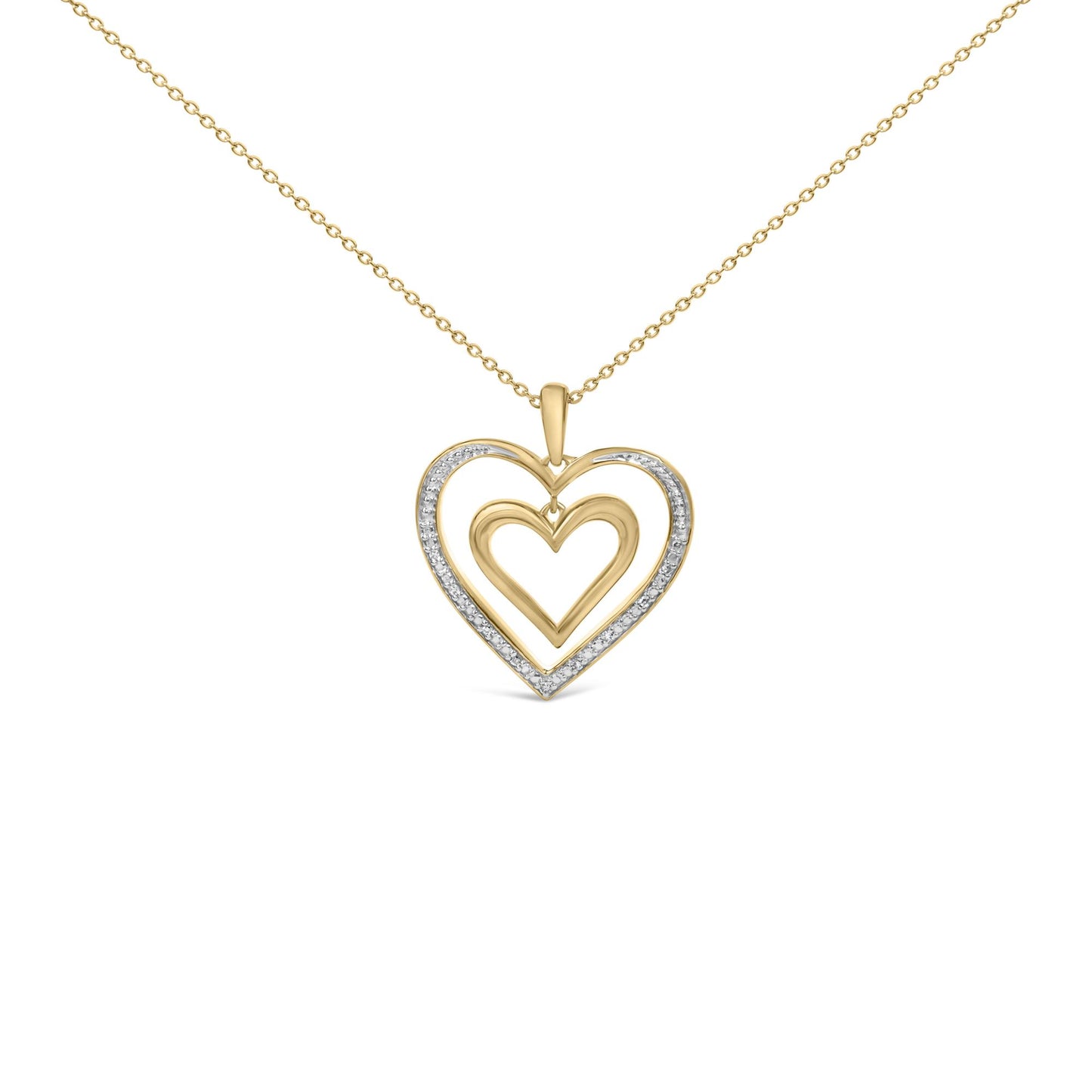 24 KT Gold Vermeil Diamond Accent Double Heart Pendant Necklace