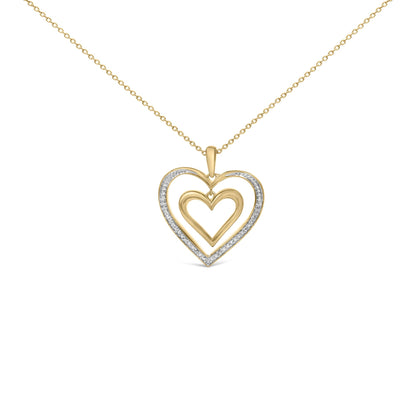 24 KT Gold Vermeil Diamond Accent Double Heart Pendant Necklace