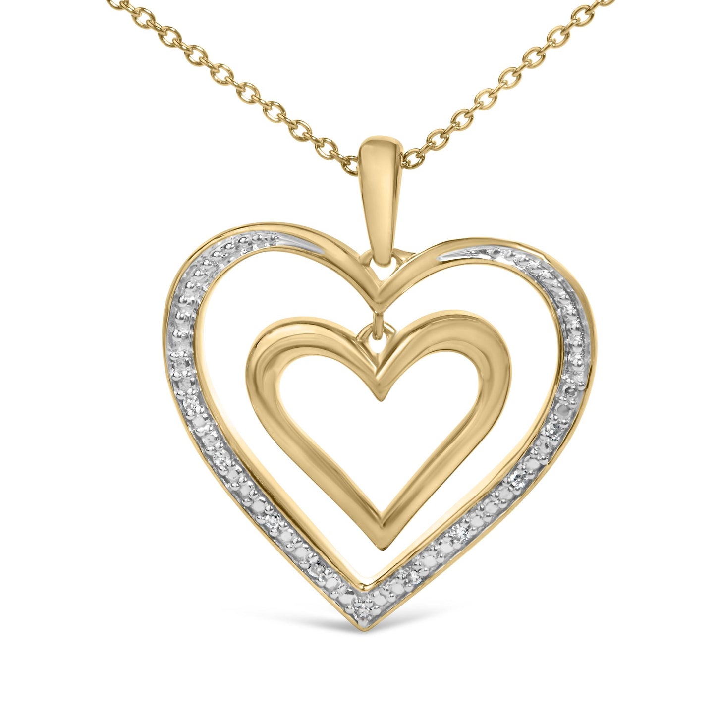 24 KT Gold Vermeil Diamond Accent Double Heart Pendant Necklace