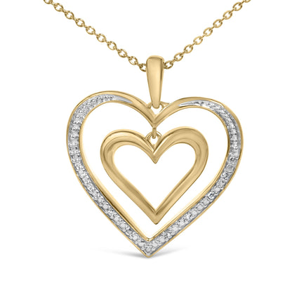 24 KT Gold Vermeil Diamond Accent Double Heart Pendant Necklace