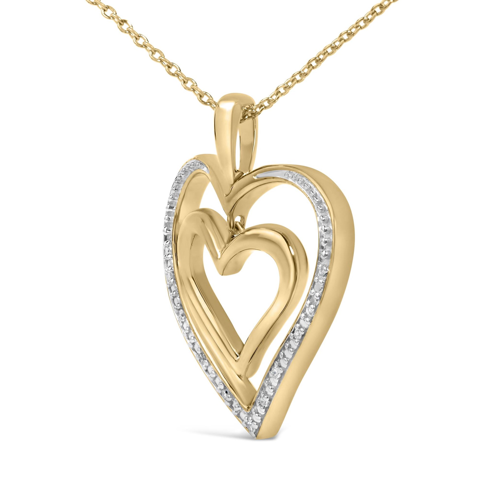24 KT Gold Vermeil Diamond Accent Double Heart Pendant Necklace