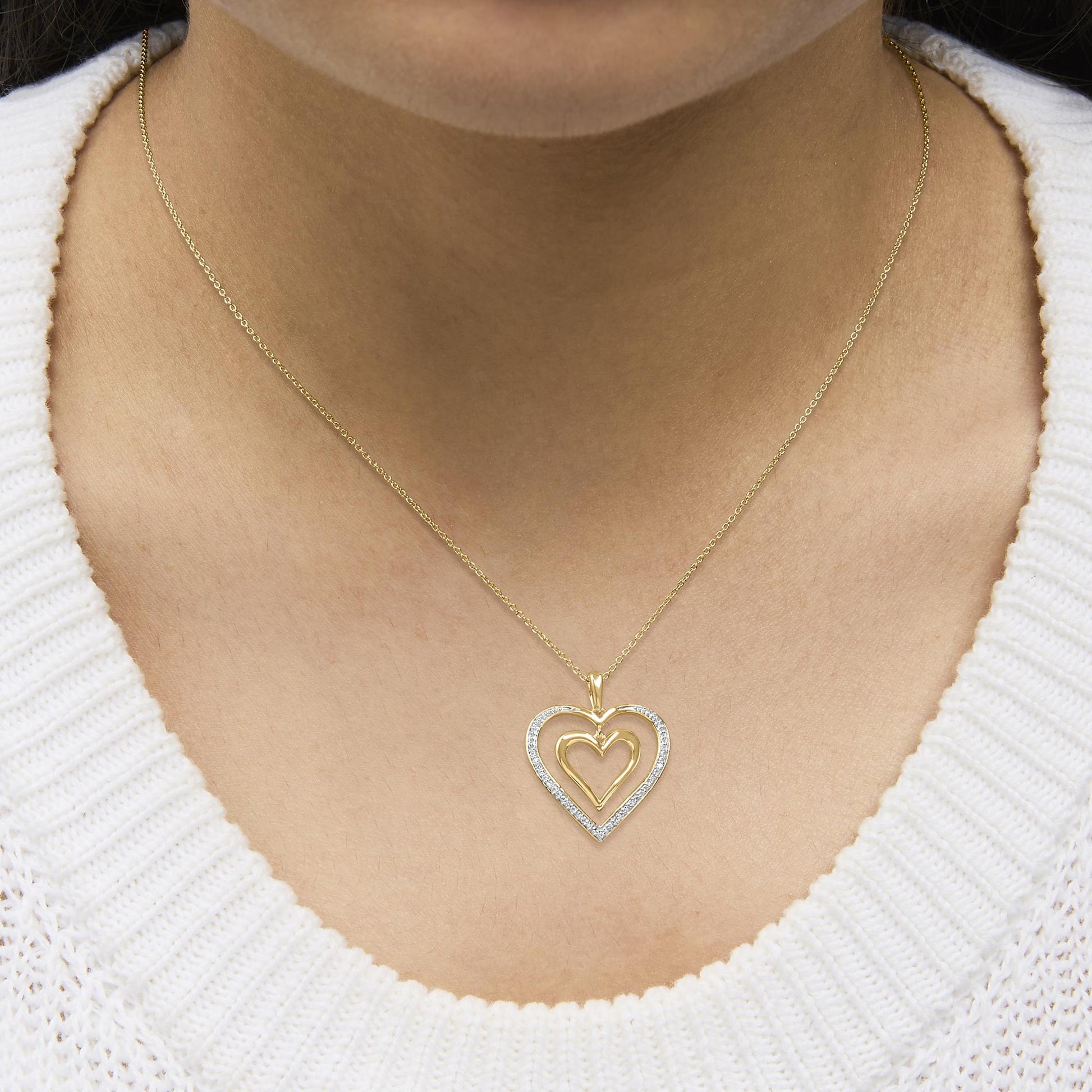 24 KT Gold Vermeil Diamond Accent Double Heart Pendant Necklace