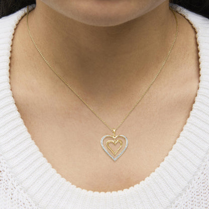 24 KT Gold Vermeil Diamond Accent Double Heart Pendant Necklace