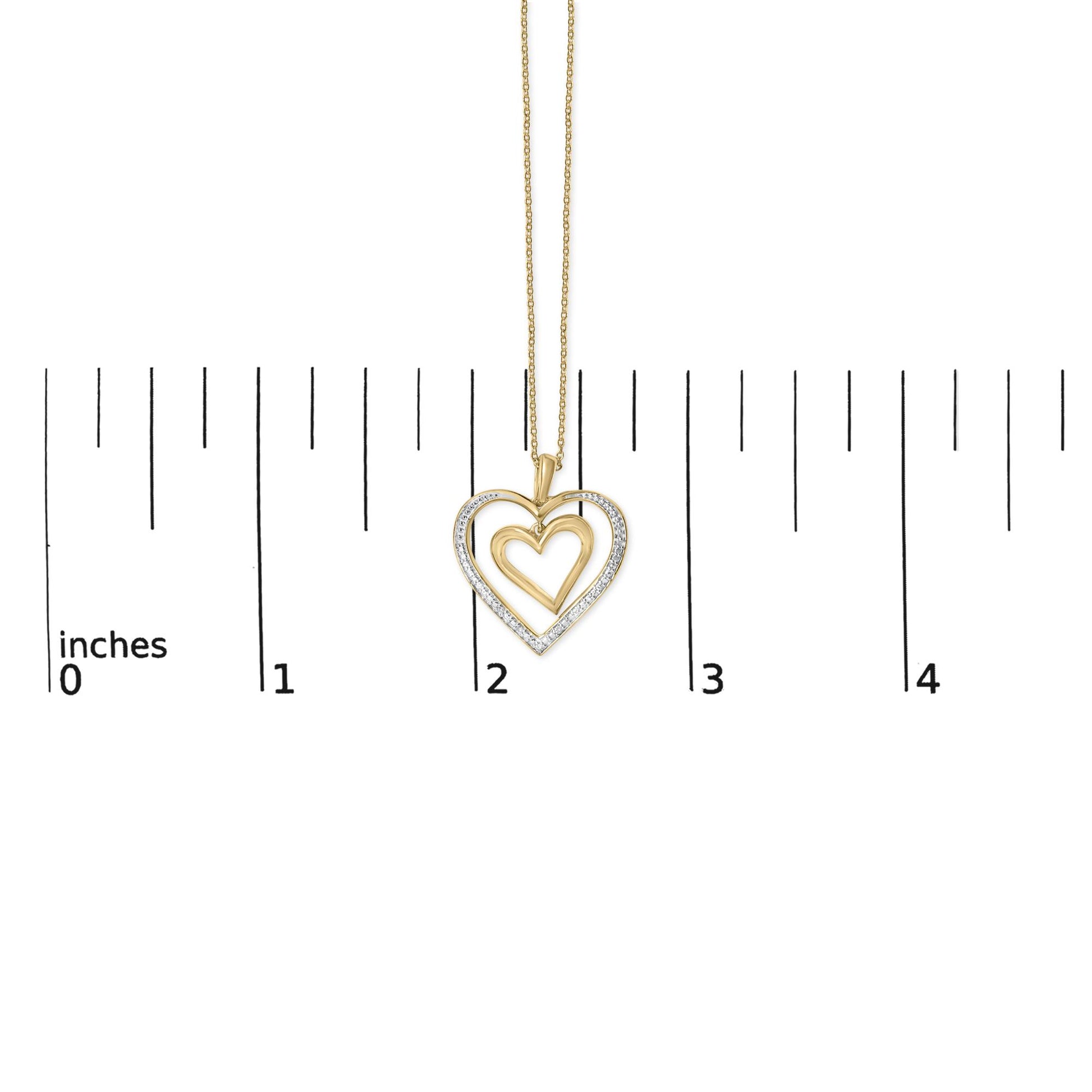 24 KT Gold Vermeil Diamond Accent Double Heart Pendant Necklace