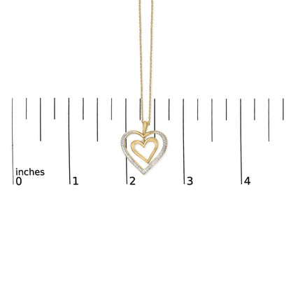 24 KT Gold Vermeil Diamond Accent Double Heart Pendant Necklace