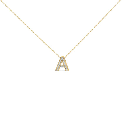 Yellow necklace with an A-shaped pendant outlined with white gemstones, shown in a front-facing close-up shot.