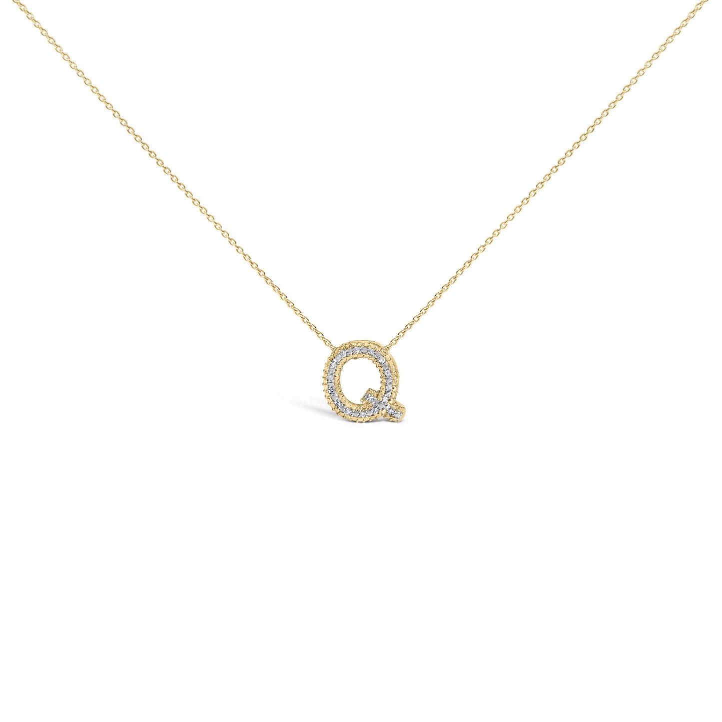 Close-up front angle of a yellow necklace with a circular pendant featuring white gemstones in a prong setting around the edges, shown on a white background.
