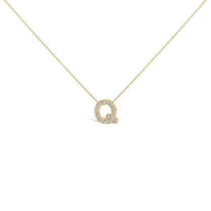 Close-up front angle of a yellow necklace with a circular pendant featuring white gemstones in a prong setting around the edges, shown on a white background.