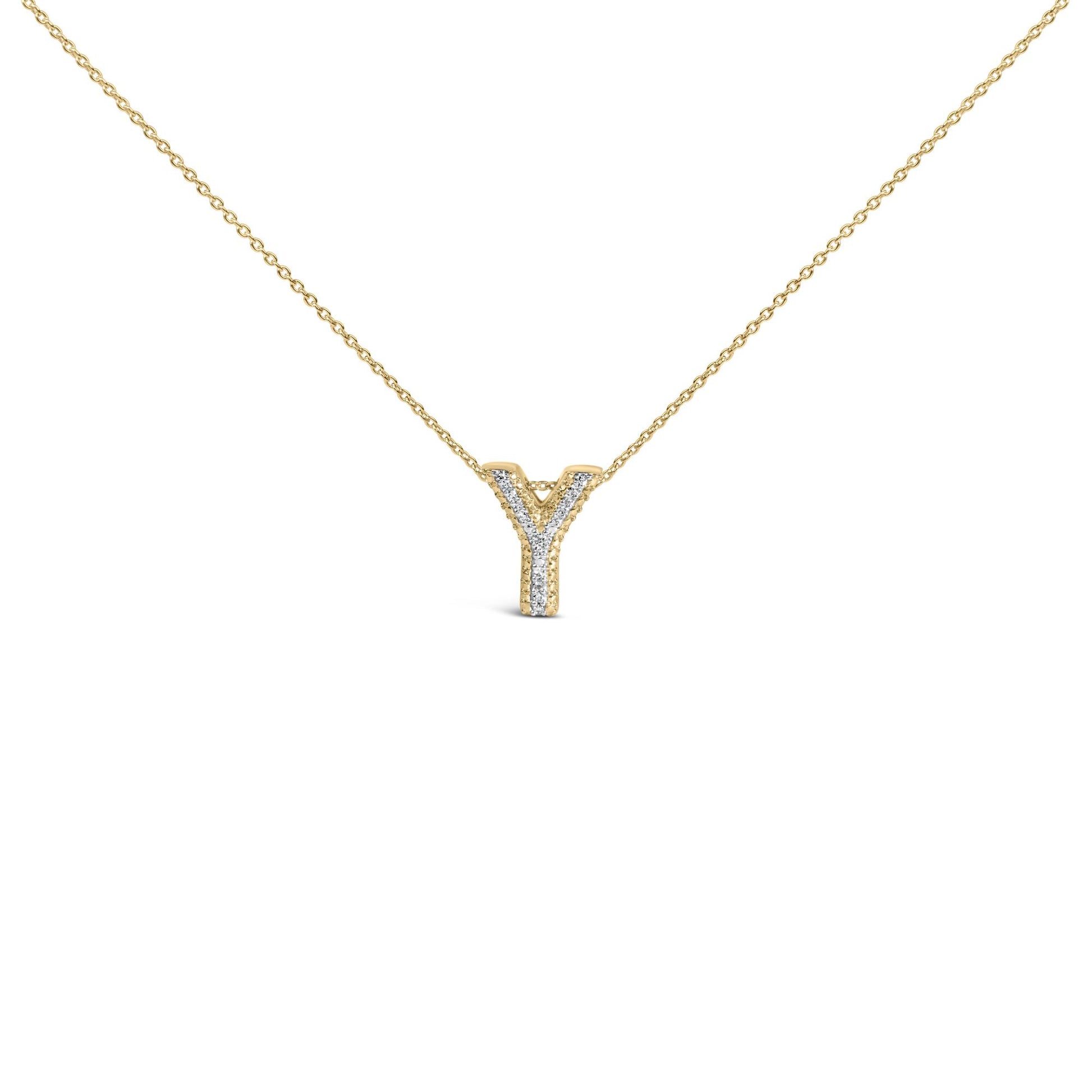 Yellow necklace with a Y-shaped pendant featuring white gemstones in prong settings, shown in a front close-up view.