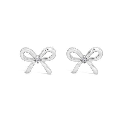 Sterling Silver Diamond Accent Open Bow Stud Earrings