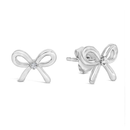 Sterling Silver Diamond Accent Open Bow Stud Earrings