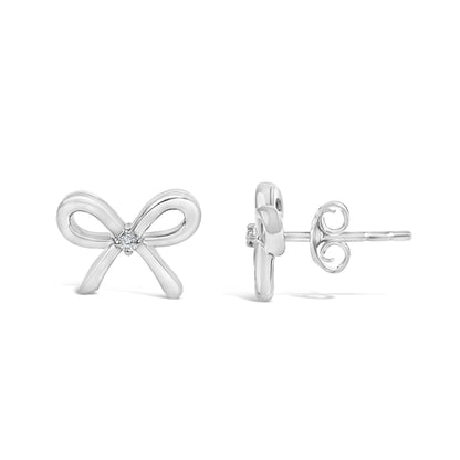 Sterling Silver Diamond Accent Open Bow Stud Earrings