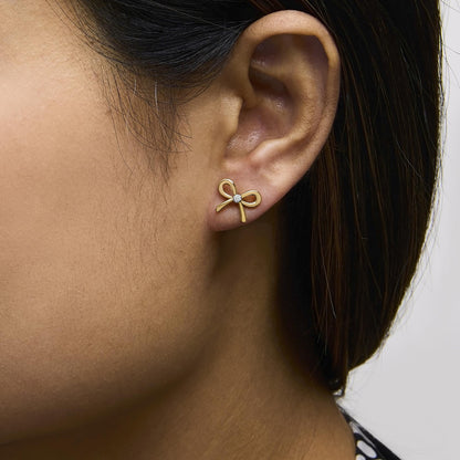 Gold Vermeil Diamond Accent Bow Earring