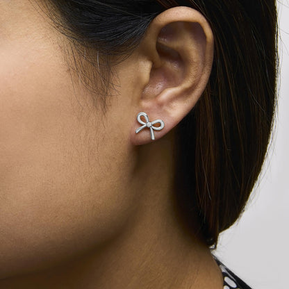 Sterling Silver Diamond Accent Open Bow Stud Earrings