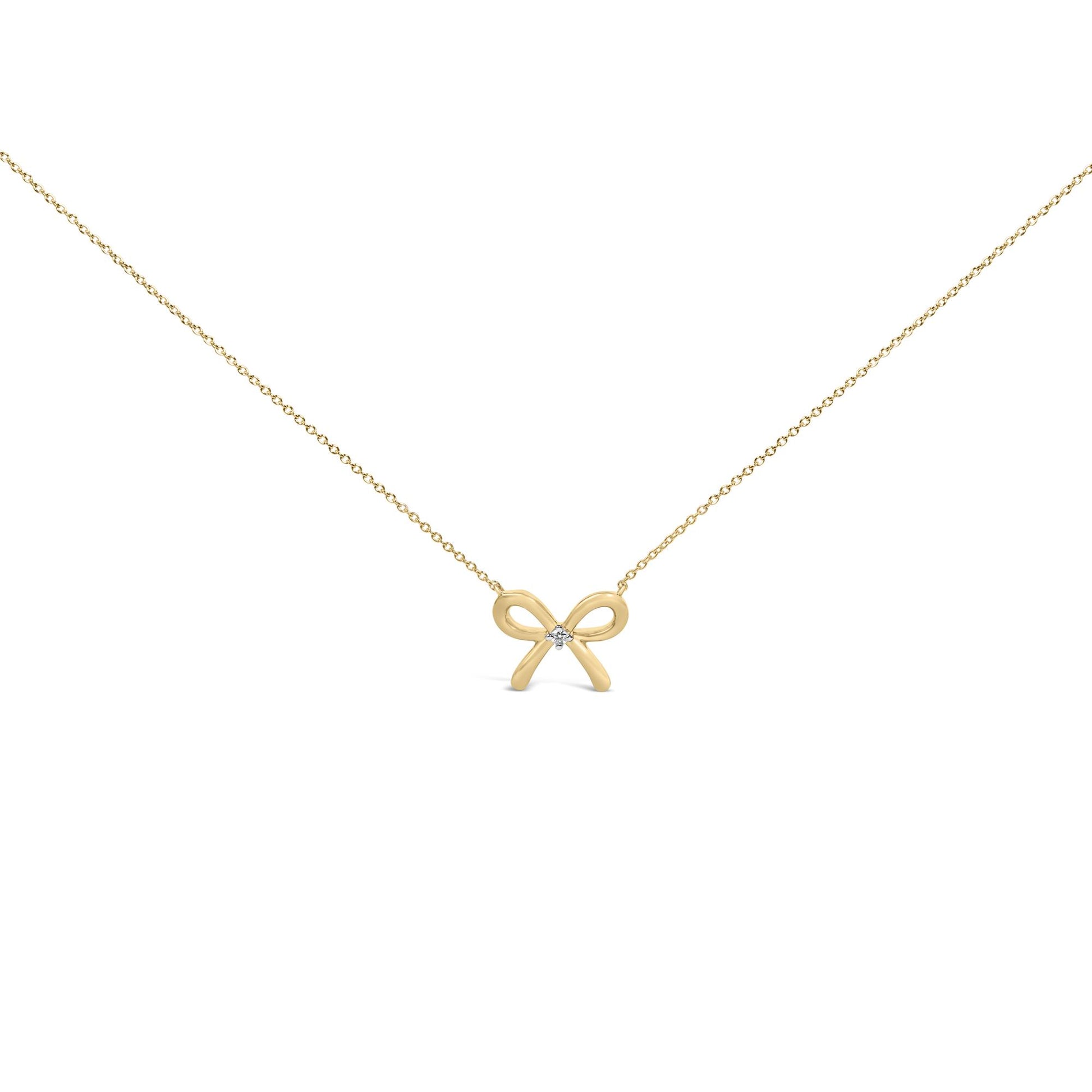 Gold Vermeil Diamond Accent Bow Tie Pendant Necklace