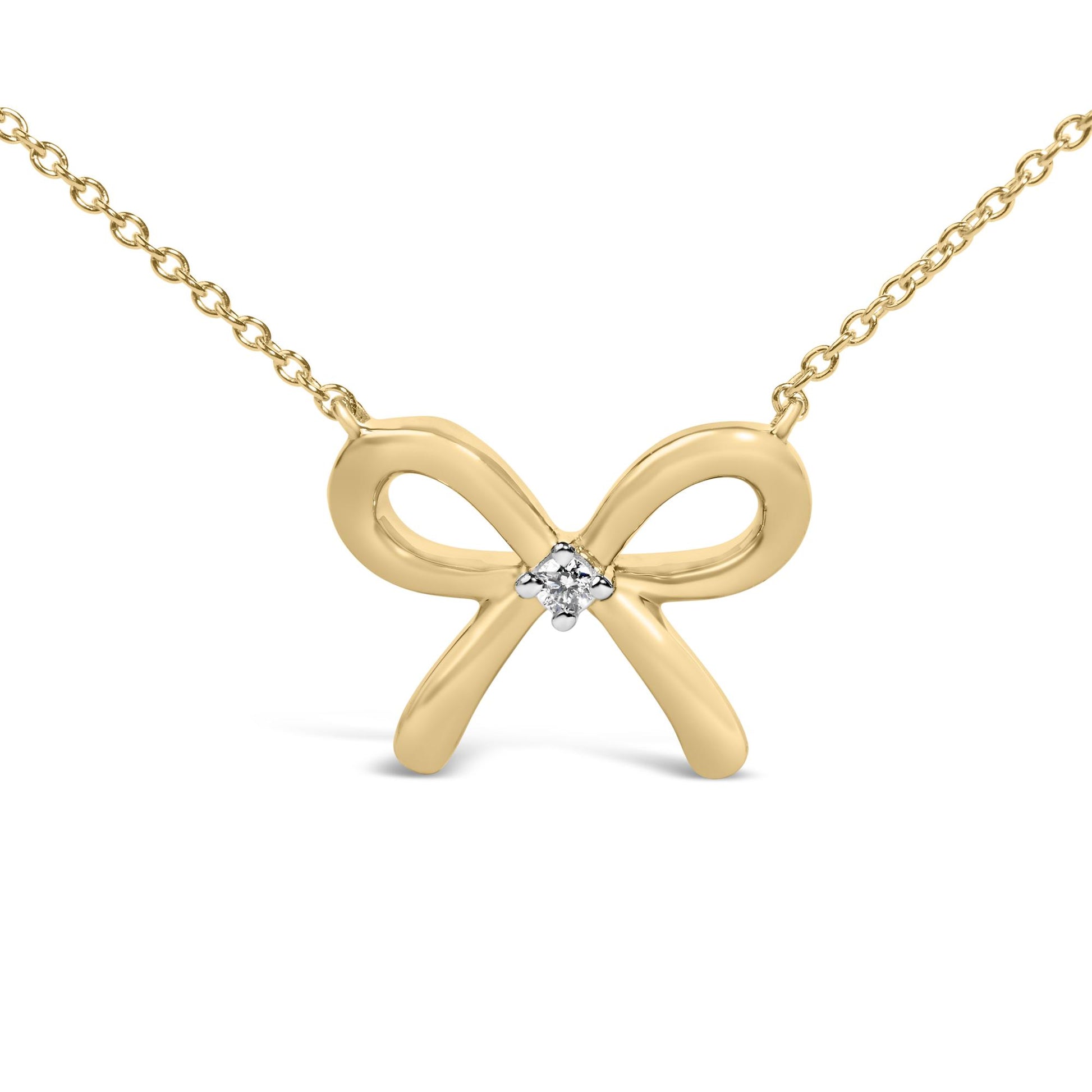 Gold Vermeil Diamond Accent Bow Tie Pendant Necklace