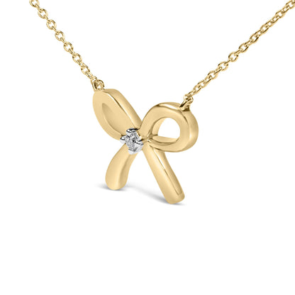 Gold Vermeil Diamond Accent Bow Tie Pendant Necklace