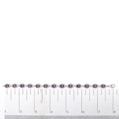 Sterling Silver Oval Purple Amethyst and 1/10 Cttw Diamond Link Bracelet