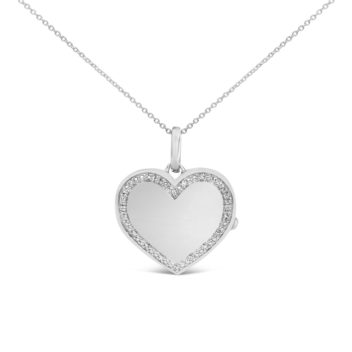 925 Sterling Silver Diamond Accent Heart Locket Pendant Necklace with Pavé Border