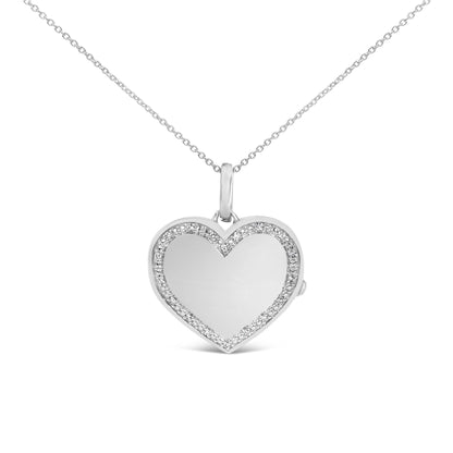 925 Sterling Silver Diamond Accent Heart Locket Pendant Necklace with Pavé Border