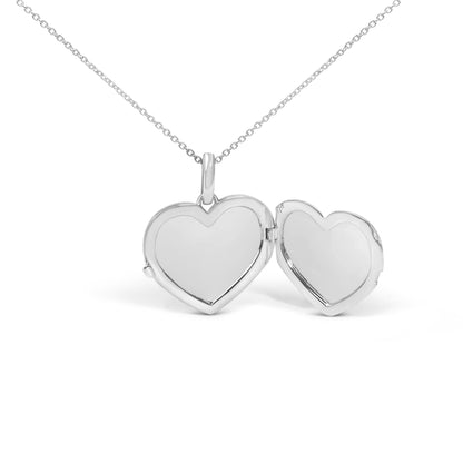 925 Sterling Silver Diamond Accent Heart Locket Pendant Necklace with Pavé Border