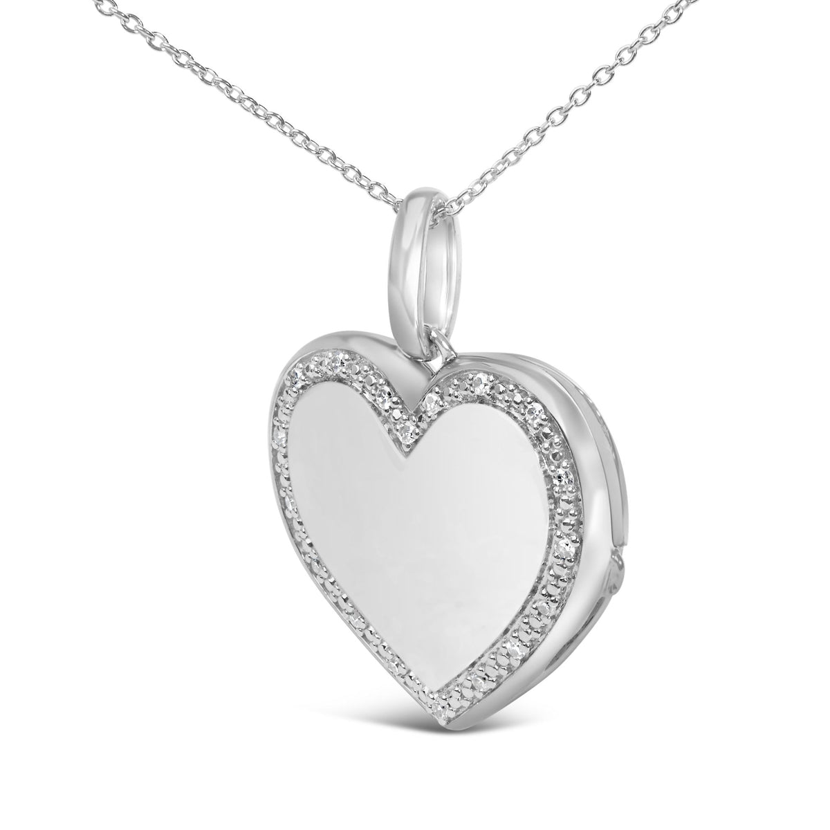 925 Sterling Silver Diamond Accent Heart Locket Pendant Necklace with Pavé Border
