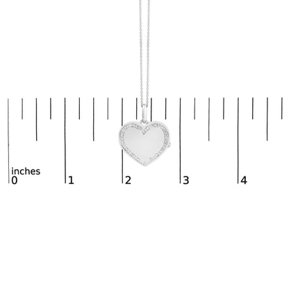 925 Sterling Silver Diamond Accent Heart Locket Pendant Necklace with Pavé Border