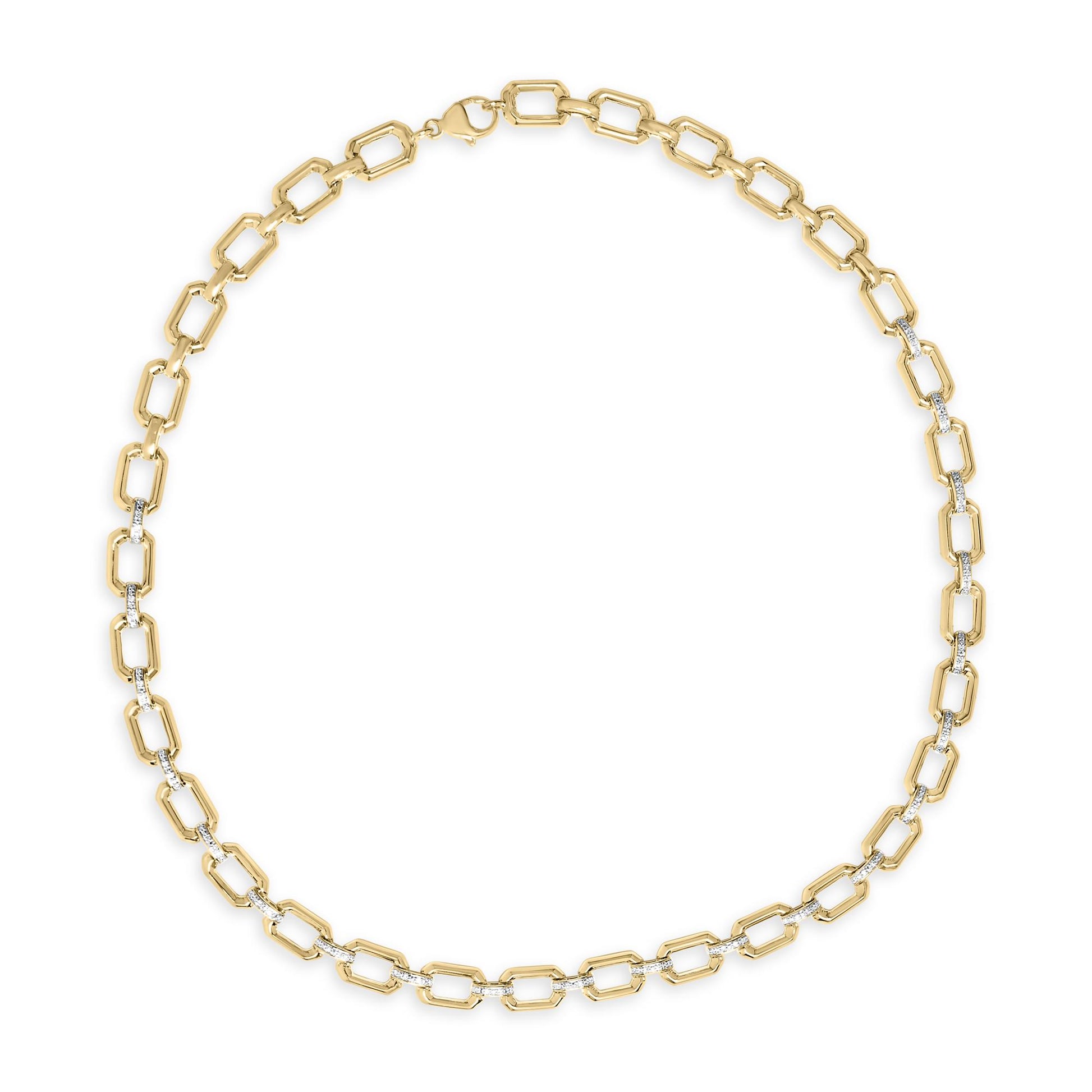 Gold Vermeil .925 Sterling Silver 1/4 Cttw Diamond Bold Octagonal Link Necklace