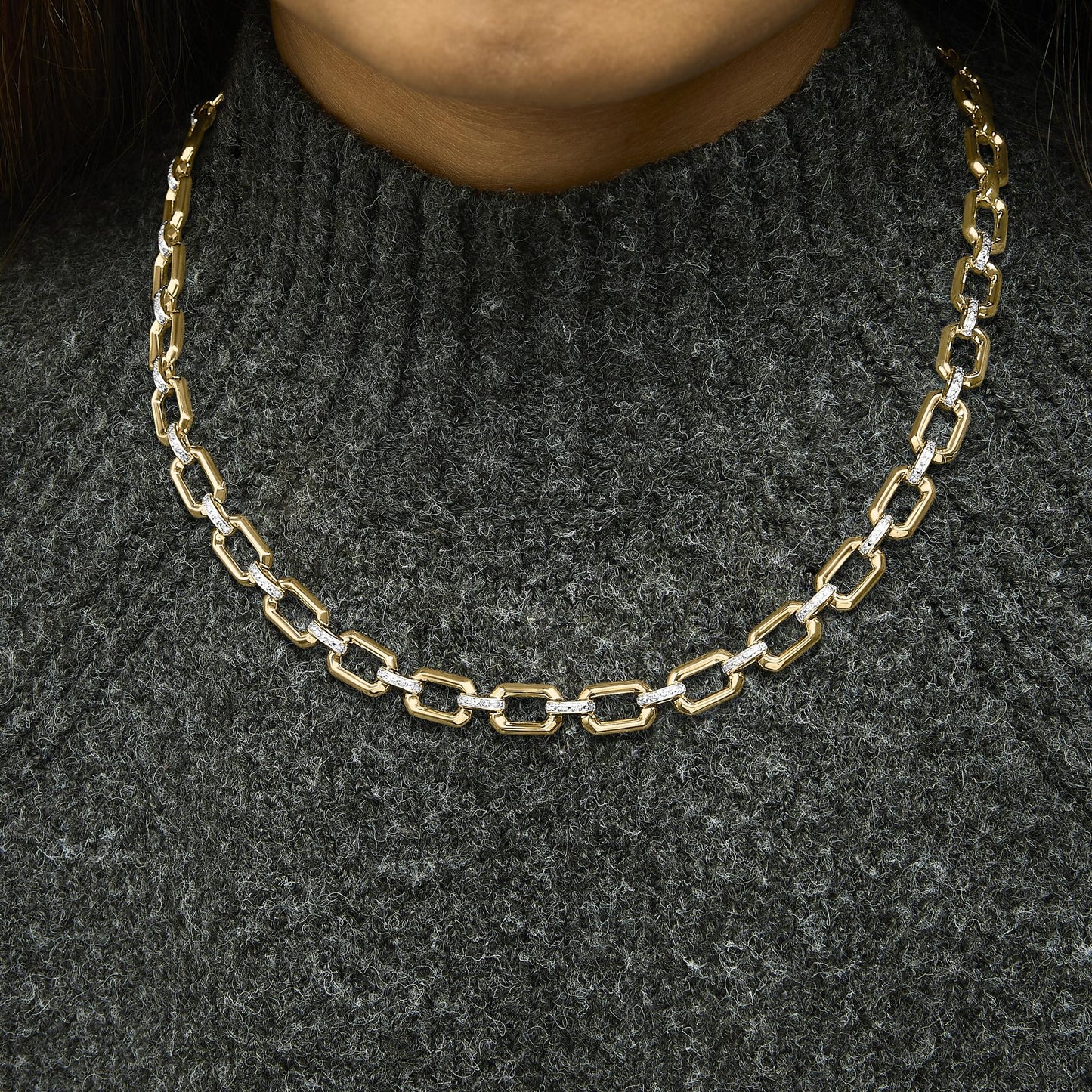 Gold Vermeil .925 Sterling Silver 1/4 Cttw Diamond Bold Octagonal Link Necklace