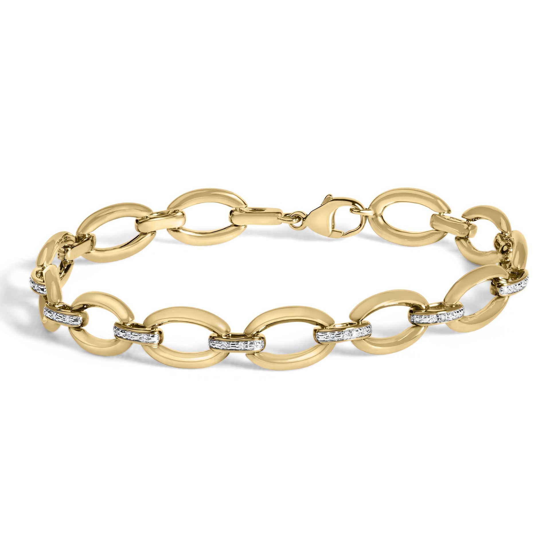 Gold Vermeil 1/10 Cttw Diamond Bold Oval Link Bracelet