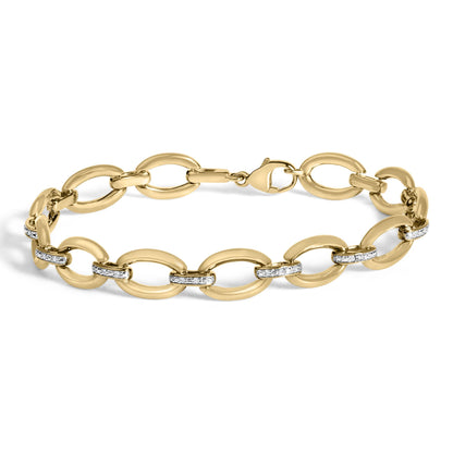 Gold Vermeil 1/10 Cttw Diamond Bold Oval Link Bracelet