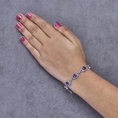 Sterling Silver Cushion-Cut Purple Amethyst & Diamond Vintage Halo Link Bracelet