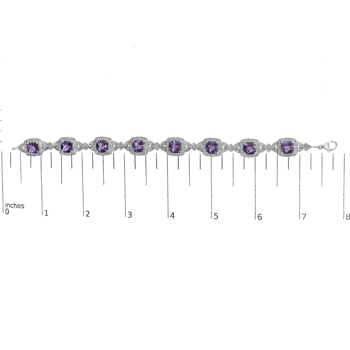 Sterling Silver Cushion-Cut Purple Amethyst & Diamond Vintage Halo Link Bracelet