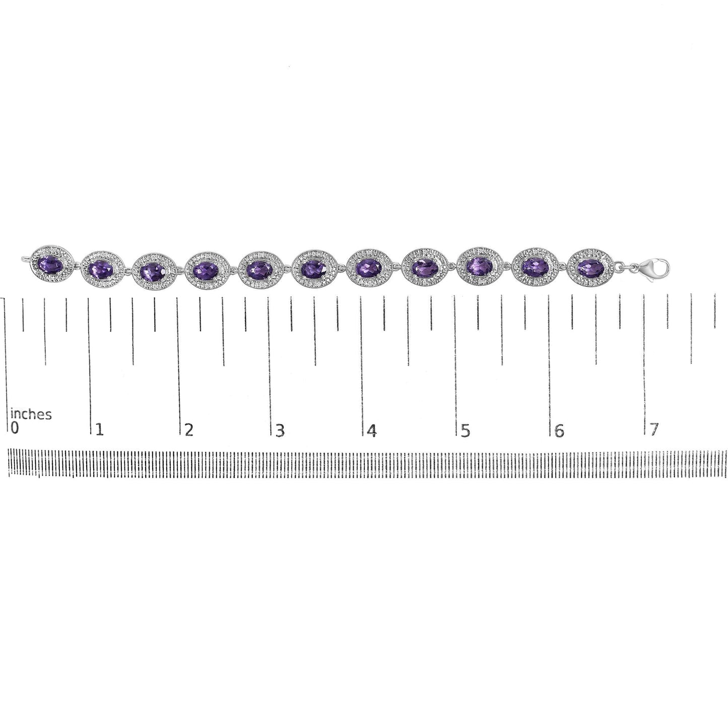 Sterling Silver 5x7 MM Oval Purple Amethyst & Diamond Halo Link Bracelet