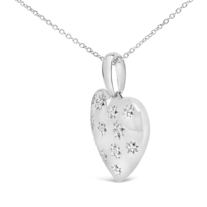 Sterling Silver Diamond Accent Heart Pendant Necklace with Starburst Motifs