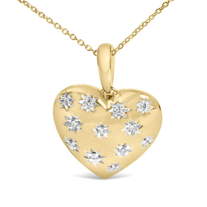 Close-up front view of a yellow necklace with a heart-shaped pendant featuring white gemstone accents in star-shaped prong settings, shown on a white background.