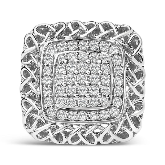 Sterling Silver 1.0 Cttw Diamond Celtic Knot Cocktail Ring