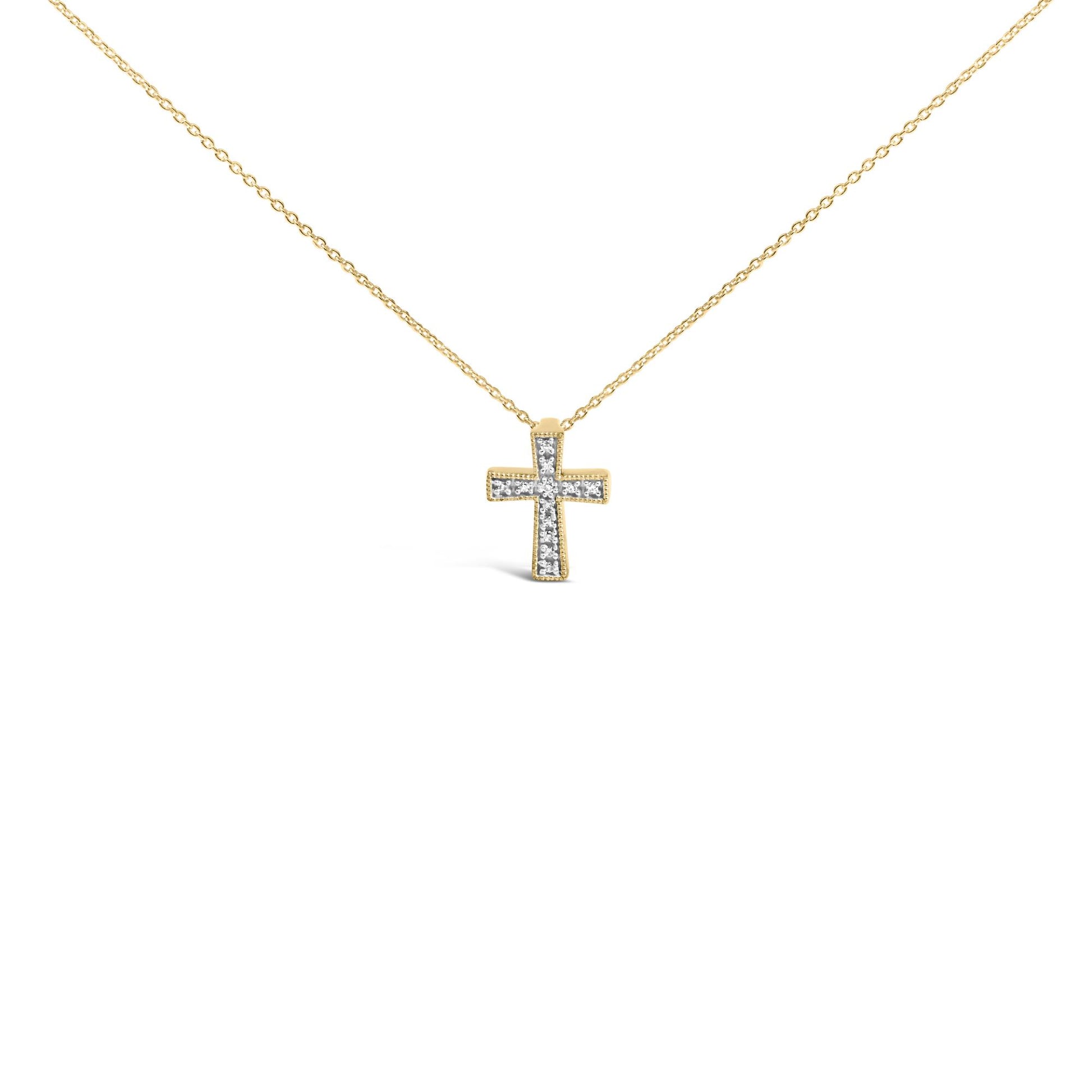24 KT Gold Vermeil Diamond Accent Cross Pendant Necklace